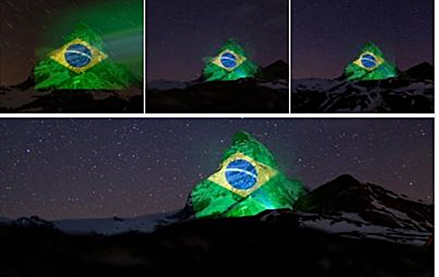 Coronavírus: Suíça deseja força ao Brasil com bandeira em montanha
